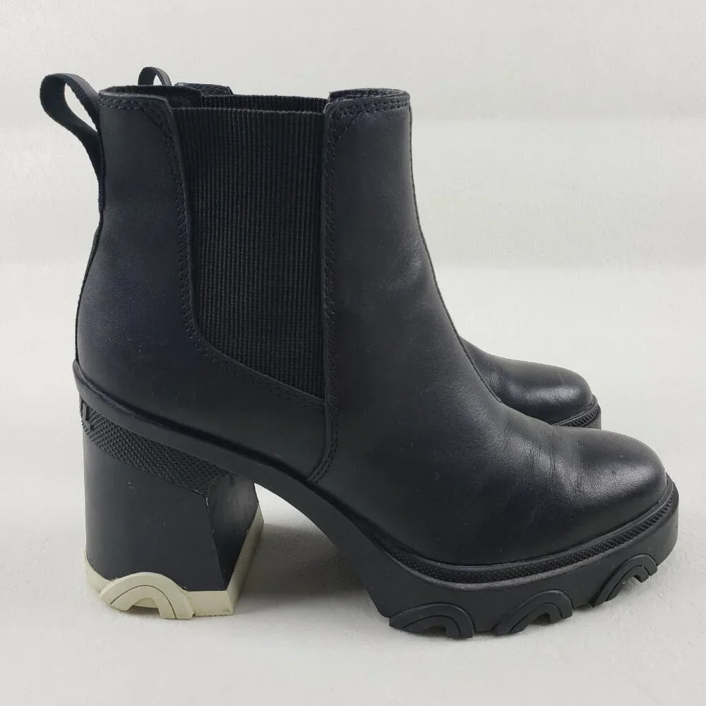 Sorel Brex Chelsea Ankle Boot Womens 8 Black Leather Pull On Waterproof Block - Picture 3 of 13